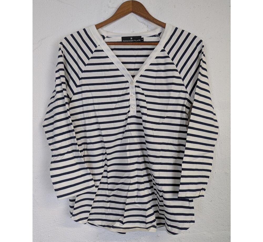 Pomander Place Tuckernuck Striped Henley Shirt Navy White Classic Preppy XS